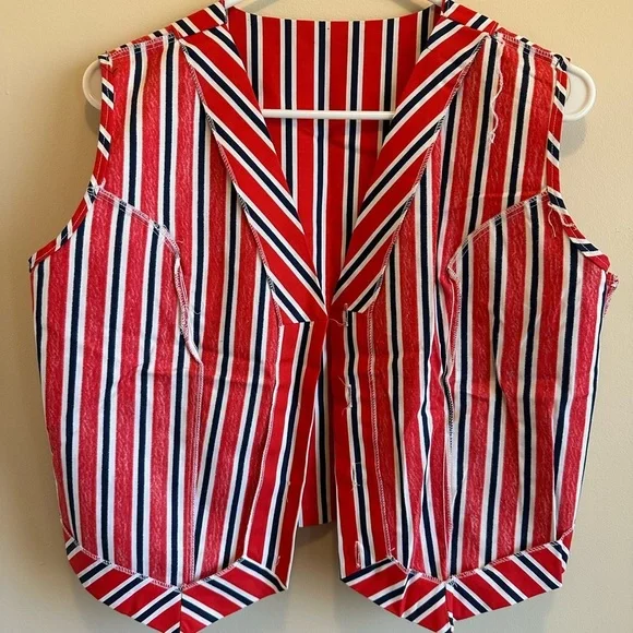 Vtg 60’s/70’s Permanent Press Women’s Red White Blue Striped Vest 15/16 Japan - Picture 4 of 6